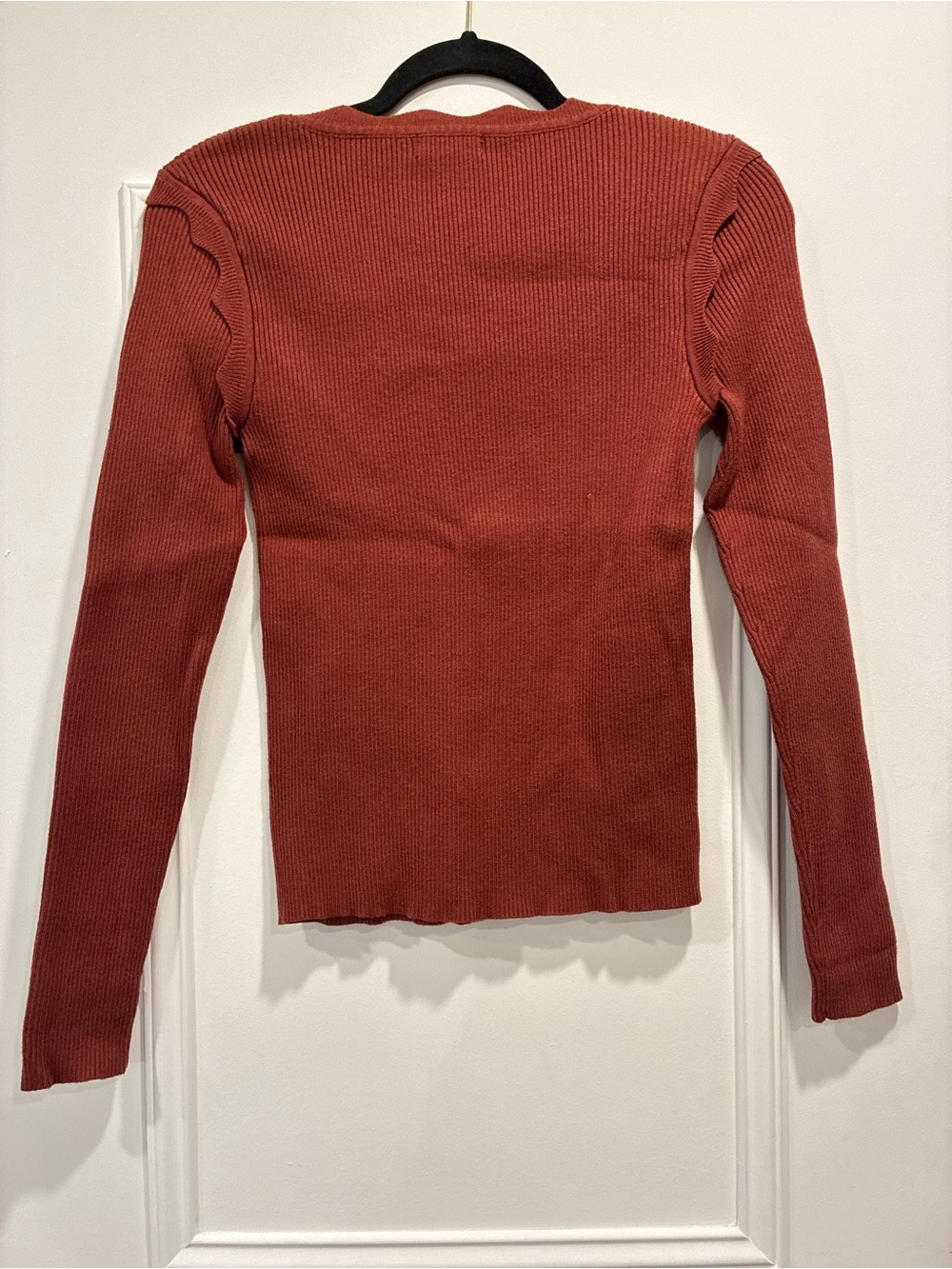 Rust Ribbed Square-Neck Long Sleeve Sweater - Picture 2 of 4